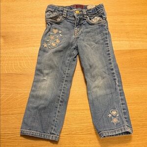 1989 Place Kids Blue Jeans with Heart and Star Embroidery
